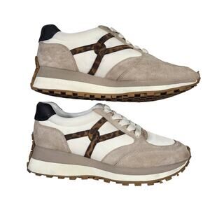 Veronica Beard Valentina low-top sneakers white leather camel suede women size 9